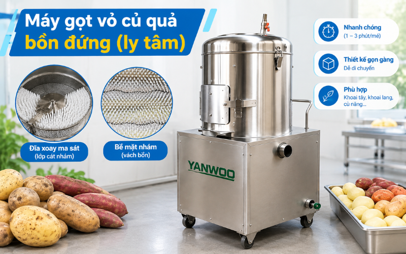 Máy gọt vỏ củ quả bồn đứng (ly tâm)