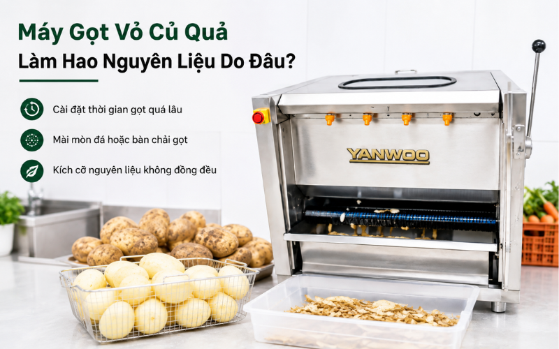 Máy gọt vỏ củ quả làm hao nguyên liệu do đâu