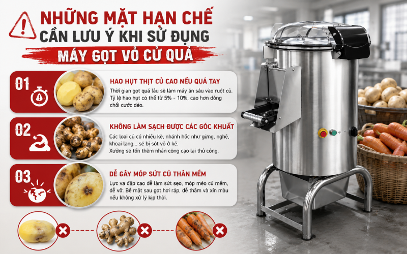 Những mặt hạn chế cần lưu ý khi sử dụng máy gọt vỏ củ quả