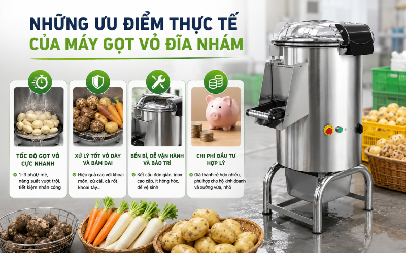 Những ưu điểm thực tế của máy gọt vỏ đĩa nhám