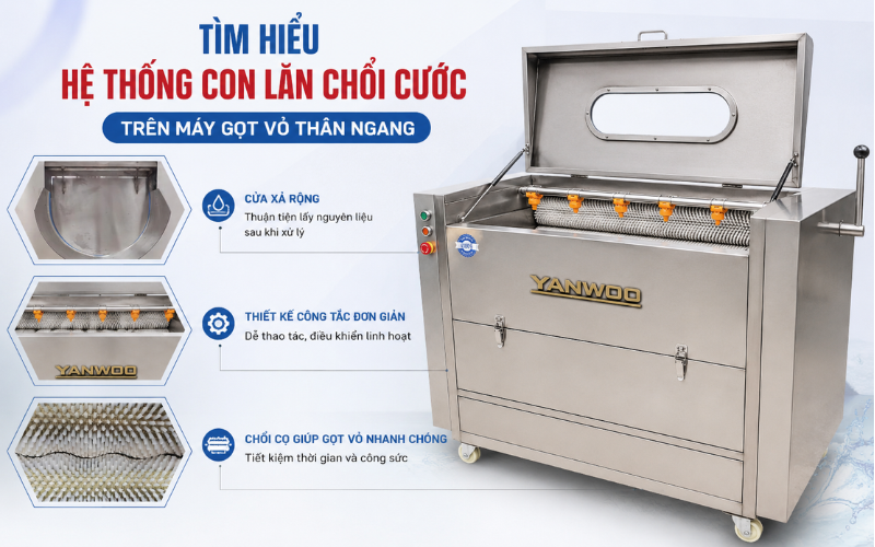 Tìm hiểu hệ thống con lăn chổi cước trên máy gọt vỏ thân ngang