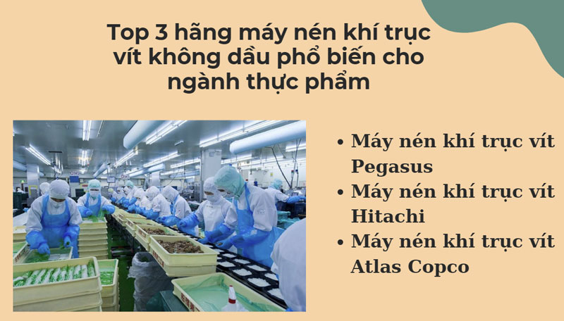Top 3 hãng máy nén khí trục vít không dầu phổ biến cho ngành thực phẩm