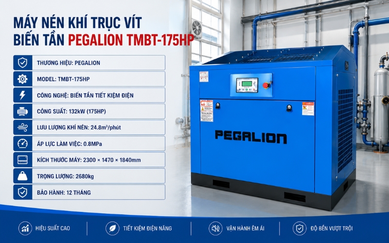 Thông số máy nén khí trục vít biến tần PEGALION TMBT-175HP