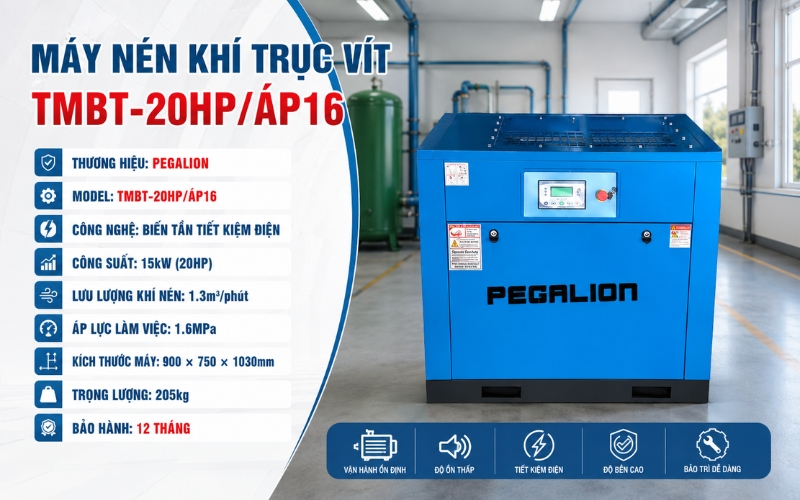 Thông số của máy nén khí trục vít TMBT-20HP/ÁP16