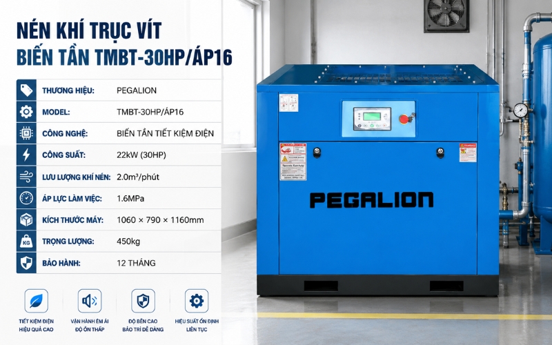 Thông số máy nén khí trục vít biến tần TMBT-30HP/ÁP16