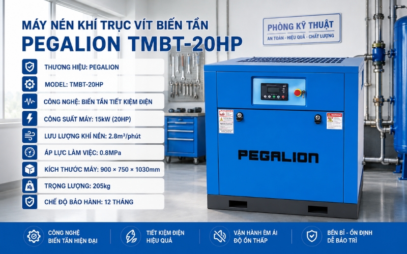 Thông số của máy nén khí trục vít biến tần TMBT-20HP