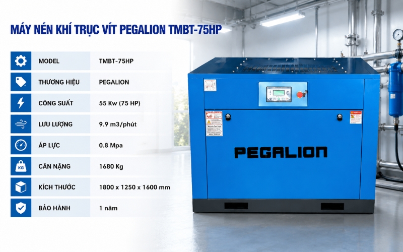 Thông số của Máy nén khí trục vít PEGALION TMBT-75HP