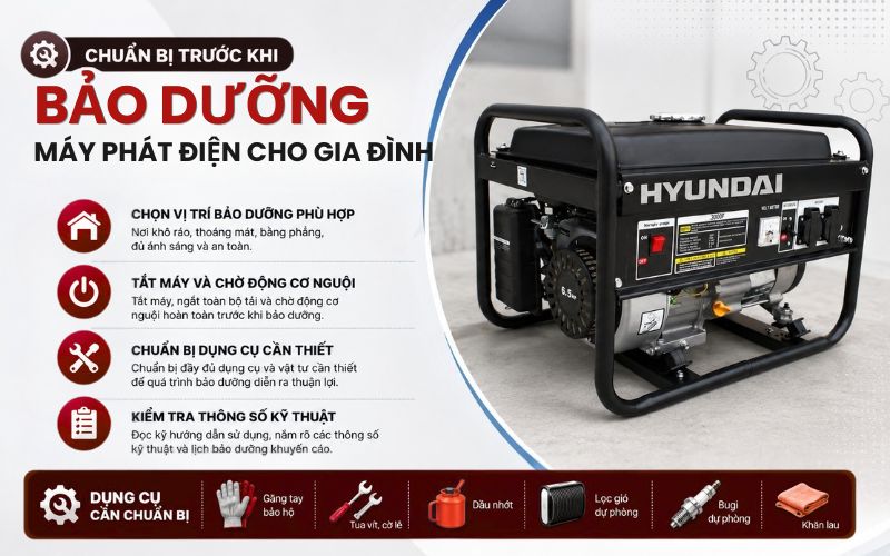 Chuẩn bị trước khi bảo dưỡng máy phát điện cho gia đình