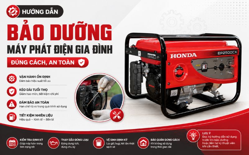 Hướng dẫn bảo dưỡng máy phát điện gia đình đúng cách, an toàn