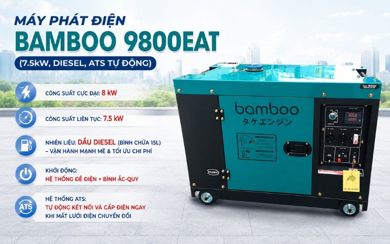 Máy phát điện Bamboo 9800EAT (7.5kW, diesel, ATS tự động)