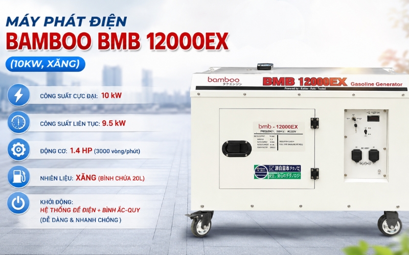 Máy phát điện Bamboo BmB 12000EX (10KW, xăng)