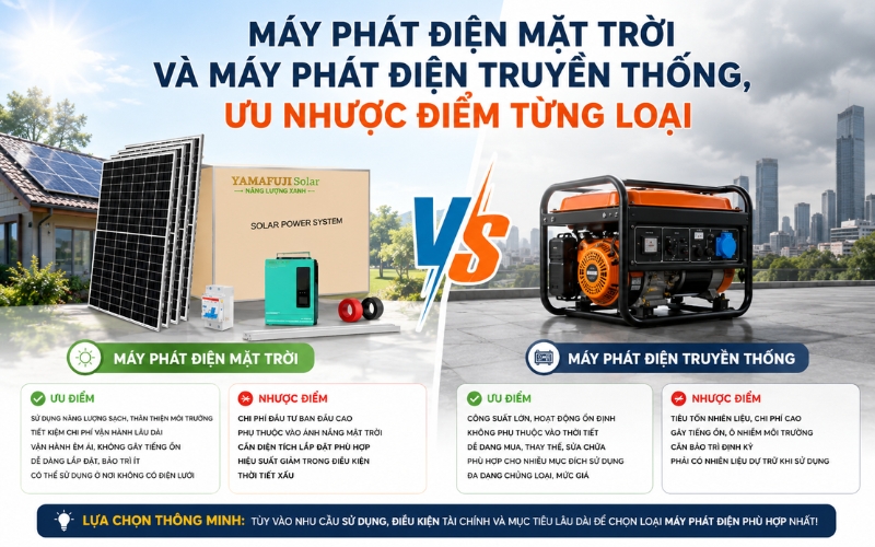 Máy phát điện mặt trời và máy phát điện truyền thống