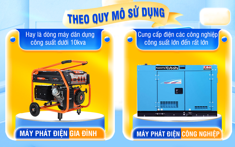 Phân loại máy phát điện theo quy mô