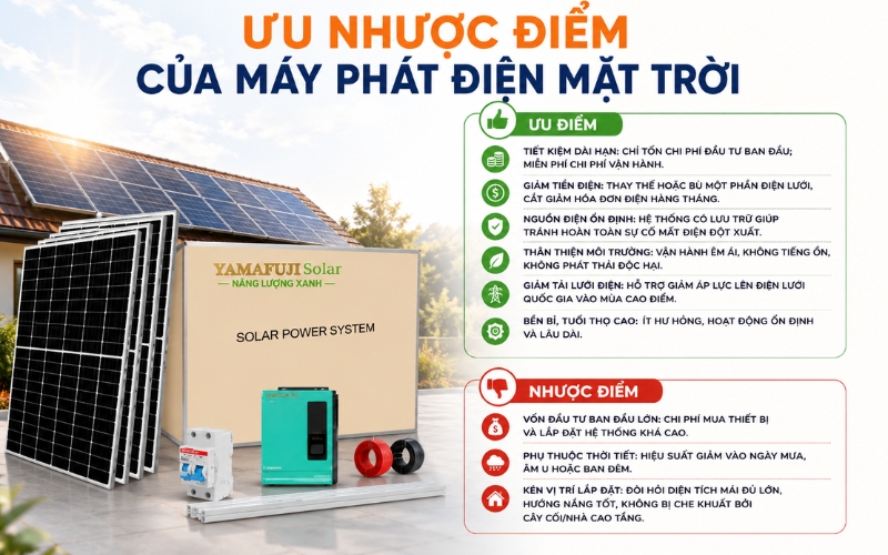 Ưu nhược điểm của máy phát điện mặt trời