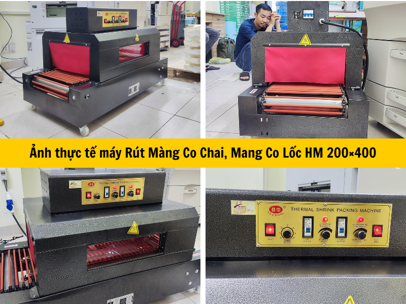 ảnh thực tế khách nhận máy hút màng co chai, lốc HM