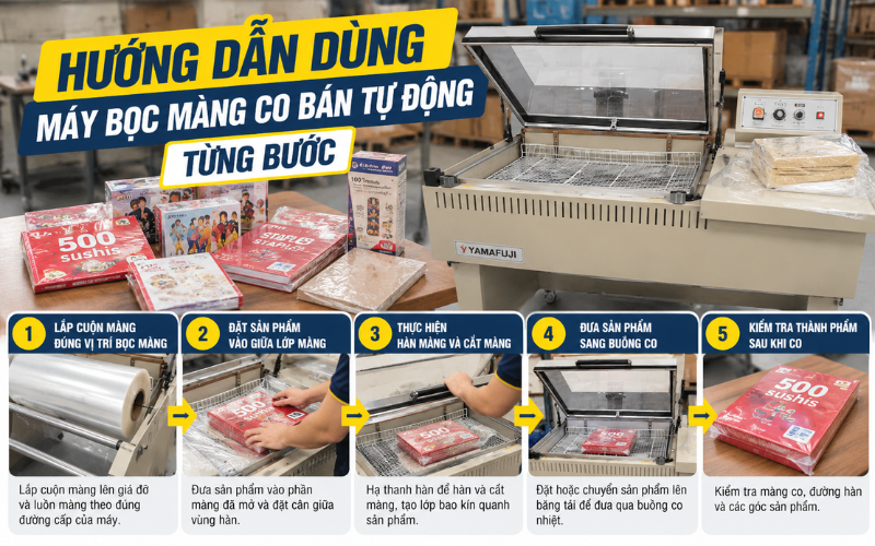  Hướng dẫn dùng máy bọc màng co bán tự động từng bước