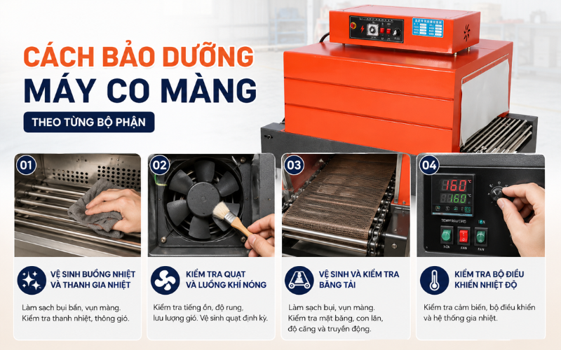Cách bảo dưỡng máy co màng theo từng bộ phận