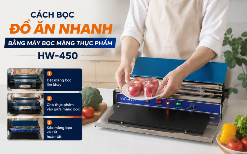 Cách Bọc Đồ Ăn Nhanh Bằng Máy Bọc Màng Thực Phẩm HW-450