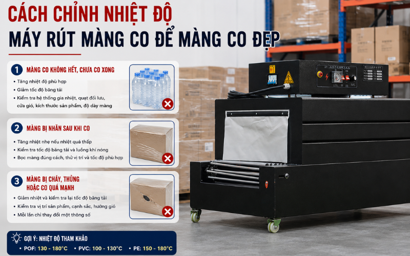 Cách chỉnh nhiệt độ máy rút màng co để màng co đẹp
