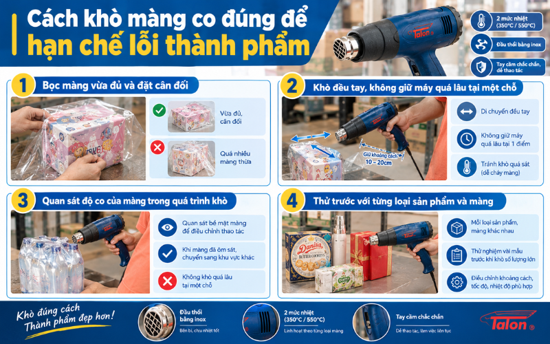 Cách khò màng co đúng để hạn chế lỗi thành phẩm
