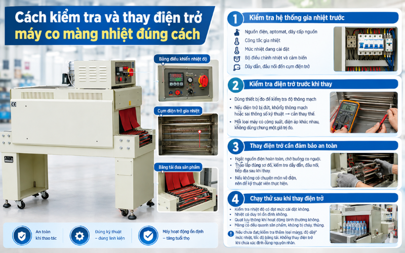 Cách kiểm tra và thay điện trở máy co màng nhiệt đúng cách