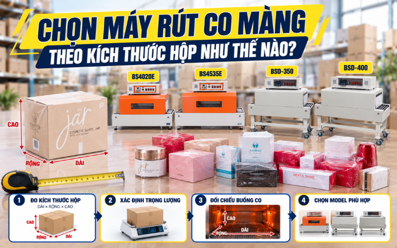 Chọn máy rút co màng theo kích thước hộp như thế nào