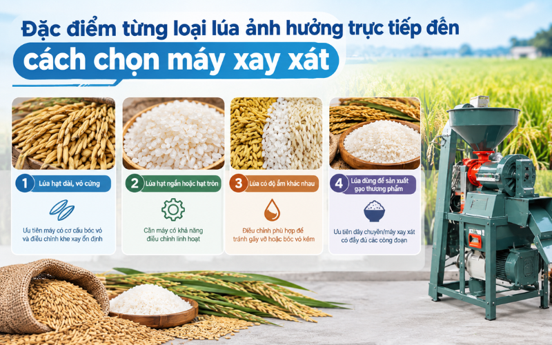 Đặc điểm từng loại lúa ảnh hưởng trực tiếp đến cách chọn máy xay xát