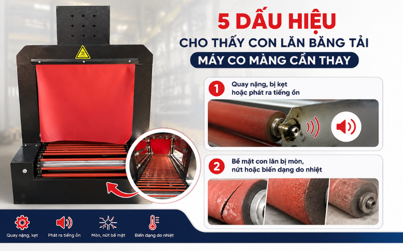 Dấu hiệu cho thấy con lăn băng tải máy co màng cần thay