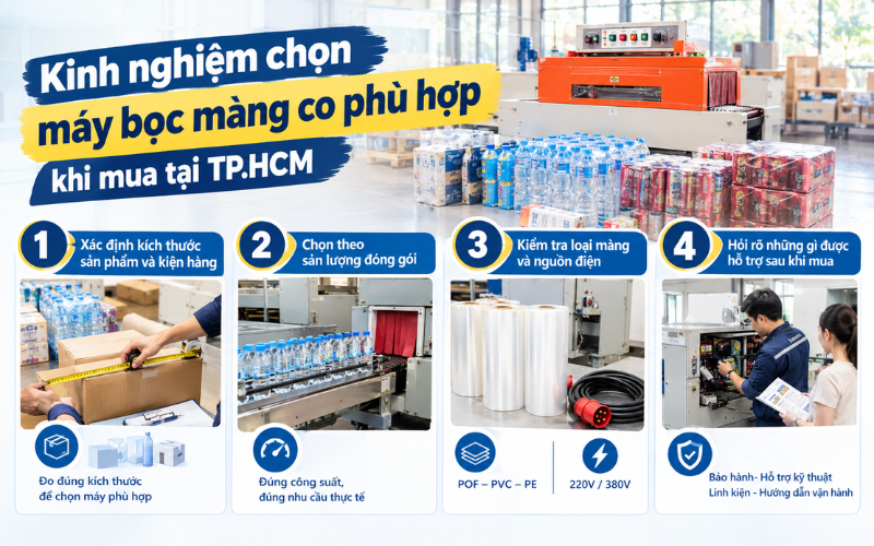 Kinh nghiệm chọn máy bọc màng co phù hợp khi mua tại TP.HCM