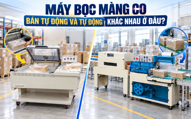 Máy bọc màng co bán tự động và tự động khác nhau ở đâu