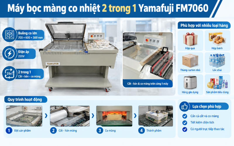  Máy bọc màng co nhiệt 2 trong 1 Yamafuji FM7060