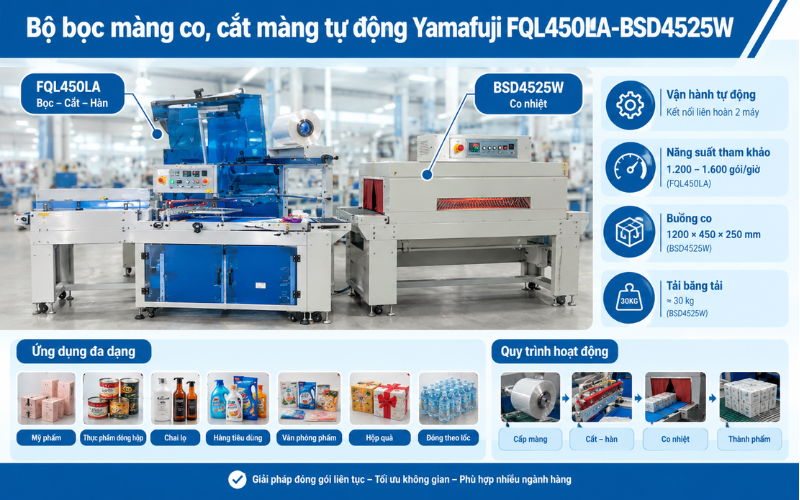Bộ bọc màng co, cắt màng tự động Yamafuji FQL450LA-BSD4525W