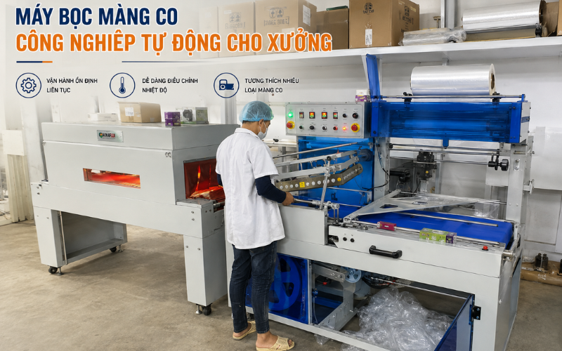 Máy bọc màng co công nghiệp tự động cho xưởng