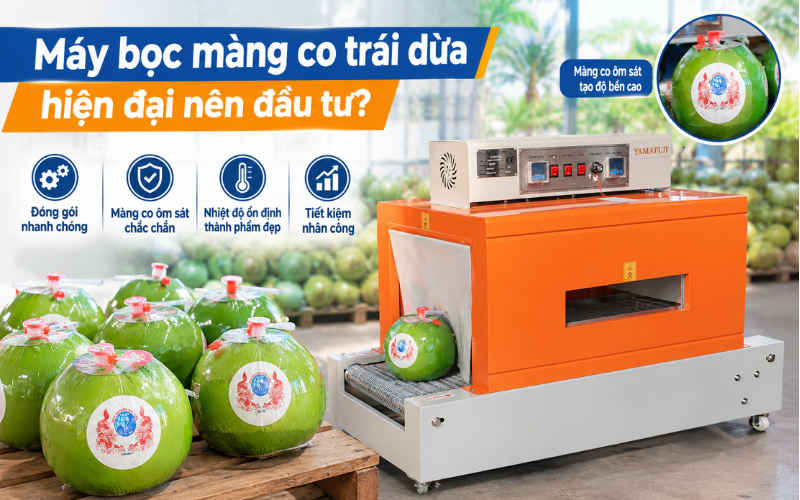 Máy bọc màng co trái dừa hiện đại nên đầu tư?