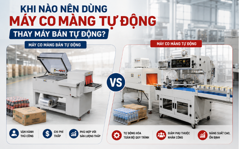 Máy co màng bán tự động và tự động khác nhau ở đâu