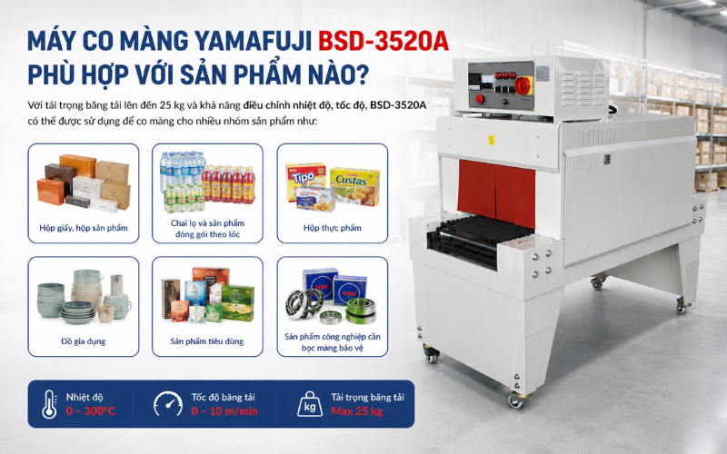 Máy co màng Yamafuji BSD-3520A phù hợp với sản phẩm nào