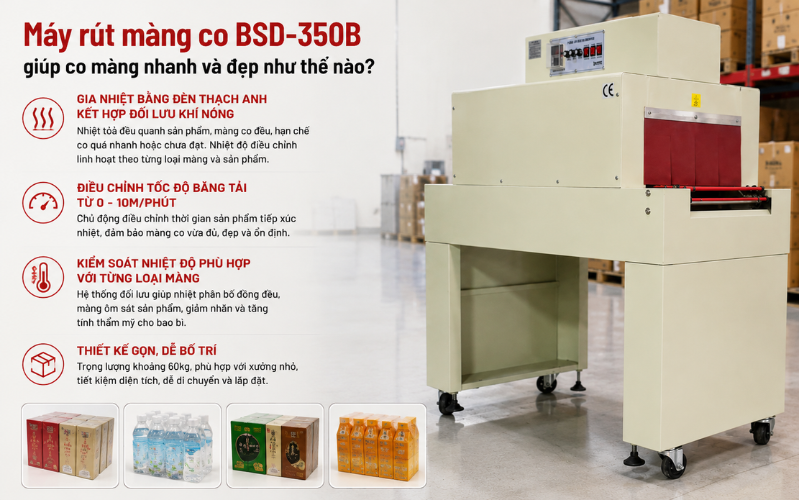 Máy rút màng co BSD-350B giúp co màng nhanh và đẹp như thế nào