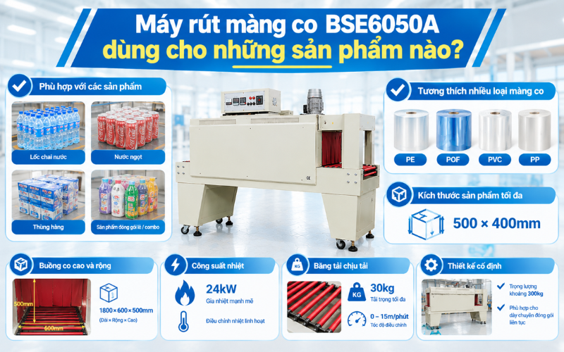 Máy rút màng co BSE6050A dùng cho những sản phẩm nào
