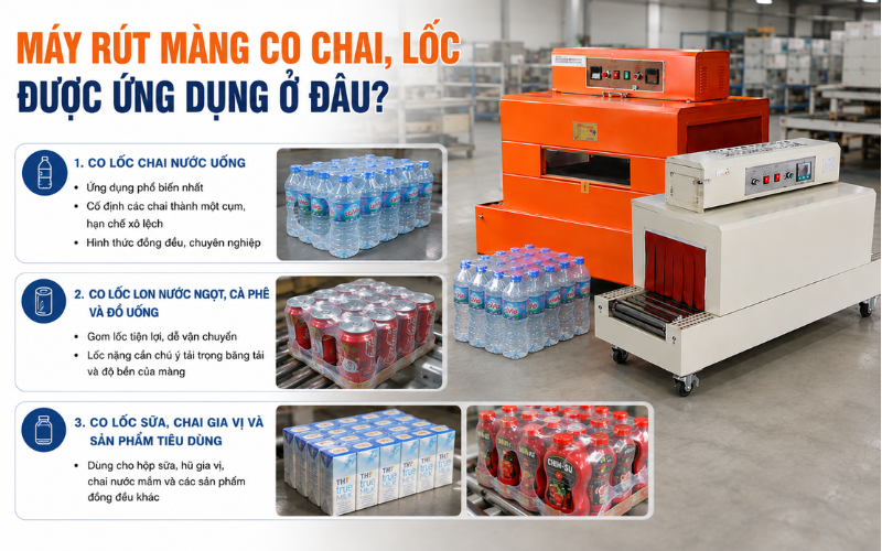 Máy co màng lốc chai là gì? Địa chỉ mua uy tín