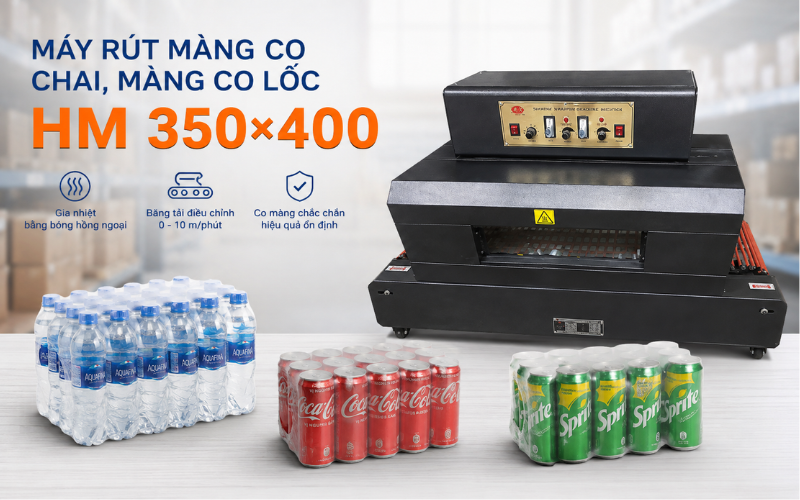 Máy rút màng co chai, màng co lốc HM 350×400
