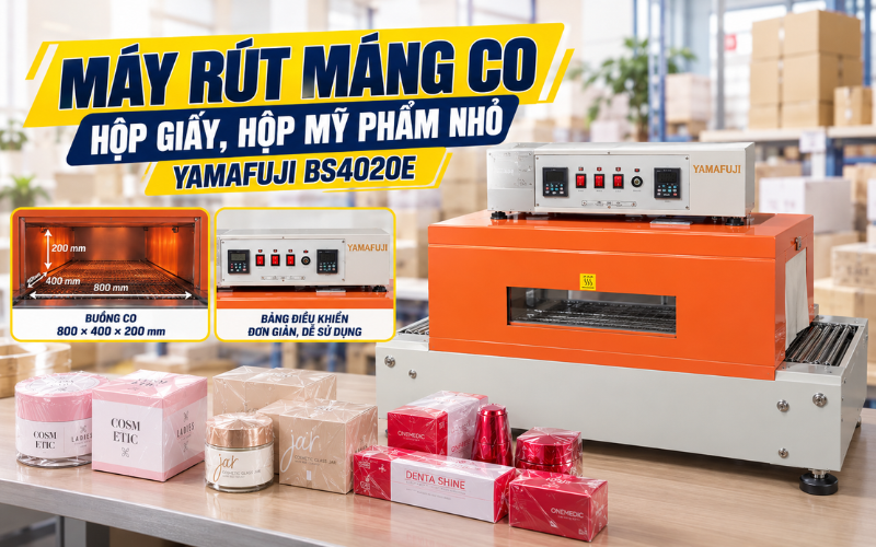 Máy rút màng co hộp giấy, hộp mỹ phẩm nhỏ Yamafuji BS4020E