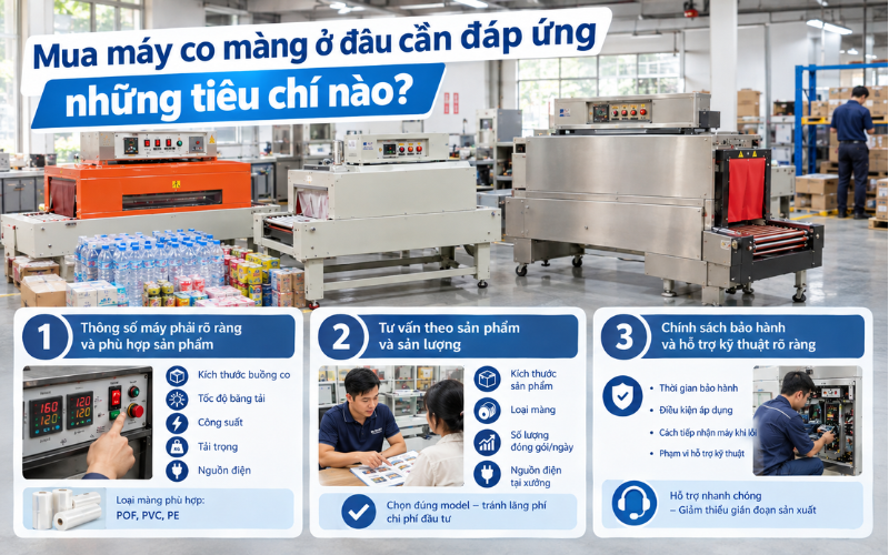 Mua máy co màng ở đâu cần đáp ứng những tiêu chí nào