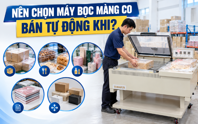 Nên chọn máy bọc màng co bán tự động hay tự động