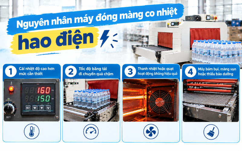 Nguyên nhân máy đóng màng co nhiệt hao điện