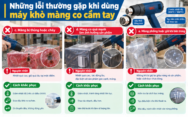 Những lỗi thường gặp khi dùng máy khò màng co cầm tay