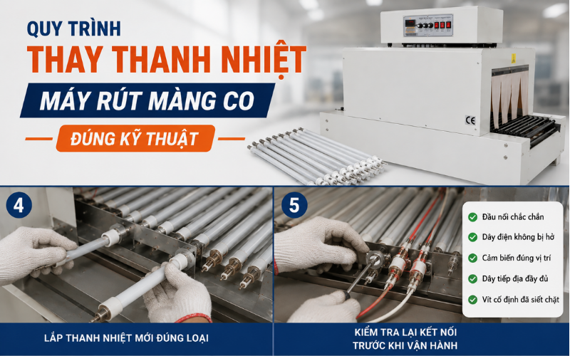 Quy trình thay thanh nhiệt máy rút màng co đúng kỹ thuật