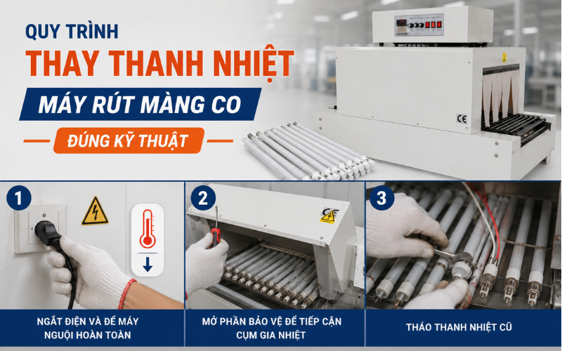 Quy trình thay thanh nhiệt máy rút màng co đúng kỹ thuật