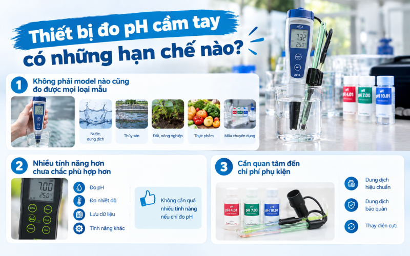 Thiết bị đo pH cầm tay có những hạn chế nào