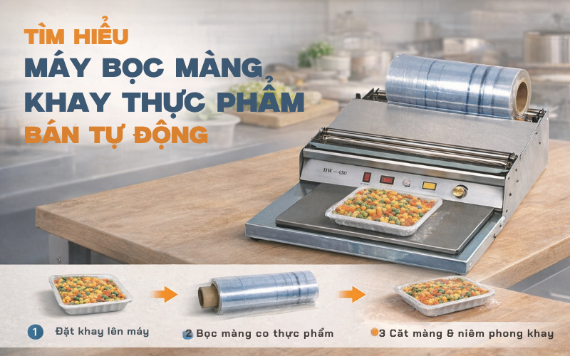 Tìm hiểu máy bọc màng khay thực phẩm bán tự động