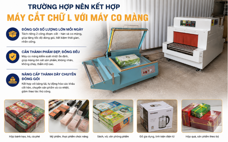 Trường hợp nên kết hợp máy cắt chữ L với máy co màng